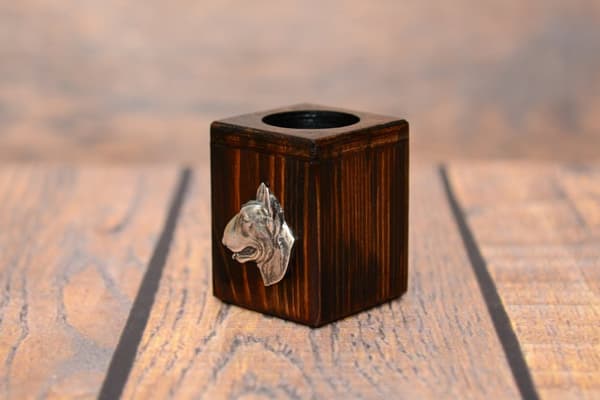Bull Terrier, Bull Terrier II - träljusstake med en hund, en unik souvenir efter förlusten av en hund, hantverk av Art-Dog