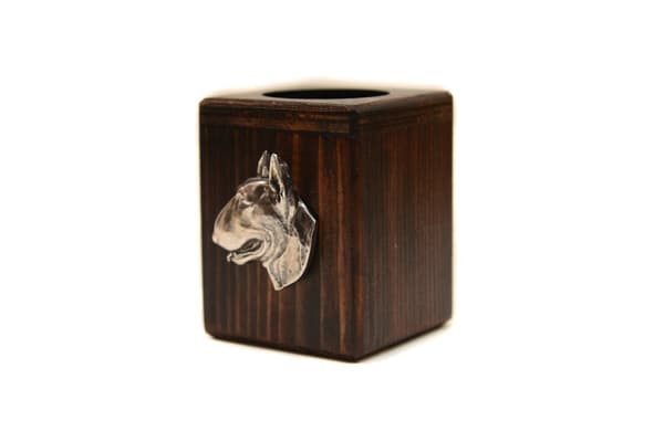 Bull Terrier, Bull Terrier II - träljusstake med en hund, en unik souvenir efter förlusten av en hund, hantverk av Art-Dog