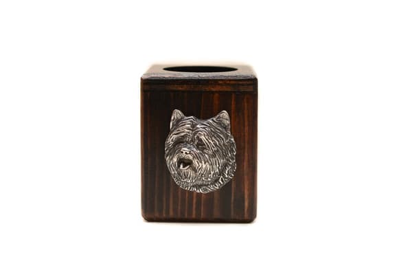 Cairn Terrier - puinen kynttilänjalka koiran kanssa, ainutlaatuinen matkamuisto koiran menetyksen jälkeen, Art-Dogin käsityö