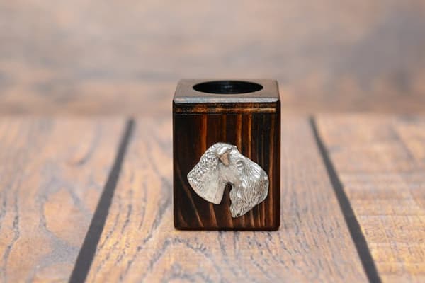 Kerry Blue Terrier, Irish Blue Terrier - träljusstake med en hund, en unik souvenir efter förlusten av en hund, hantverk av Art-Dog