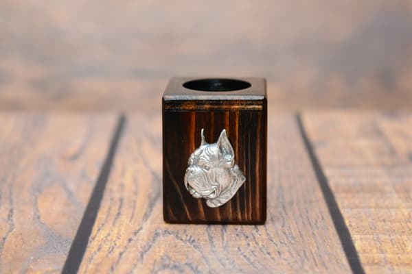 Boxer, Boxer II - træ lysestage med en hund, en unik souvenir efter tabet af en hund, håndværk af Art-Dog