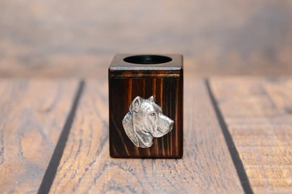 Presa Canario, Kanariankoira - puinen kynttilänjalka koiran kanssa, ainutlaatuinen matkamuisto koiran menettämisen jälkeen, Art-Dogin käsityö