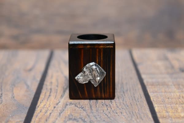 Vizsla, ungarsk Vizsla - træ lysestage med en hund, en unik souvenir efter tabet af en hund, håndværk af Art-Dog