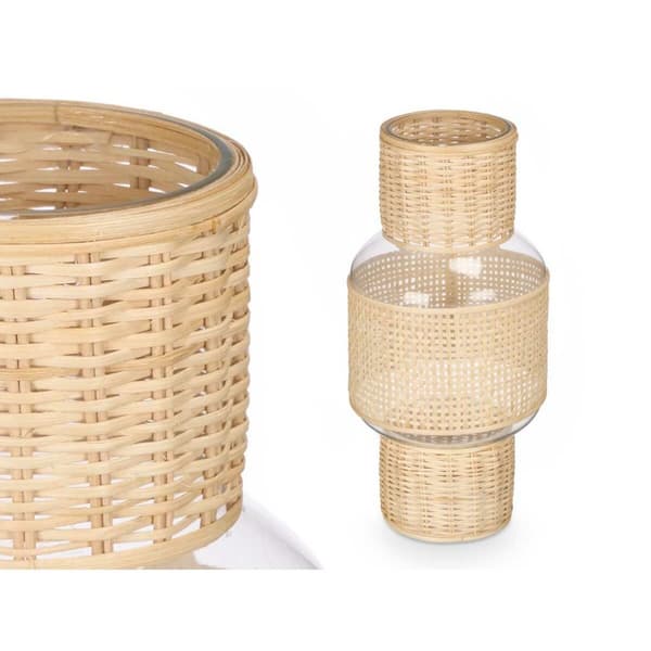 Ljusstakar SG-29652 Transparent Naturell Glas Rattan 18 x 38 x 18 cm (4 antal)