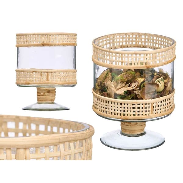 Ljusstakar SG-29685 Transparent Naturell Glas Rattan 15 x 20 x 15 cm (6 antal)