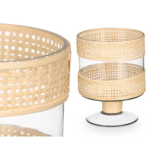 Ljusstakar SG-29685 Transparent Naturell Glas Rattan 15 x 20 x 15 cm (6 antal)