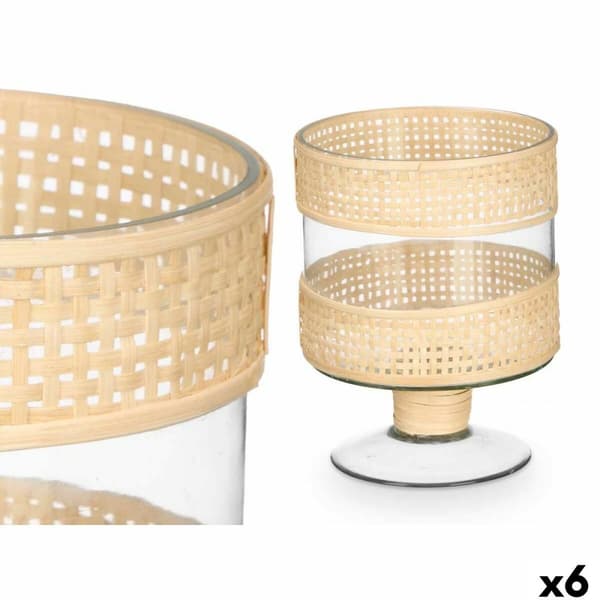 Ljusstakar SG-29685 Transparent Naturell Glas Rattan 15 x 20 x 15 cm (6 antal)