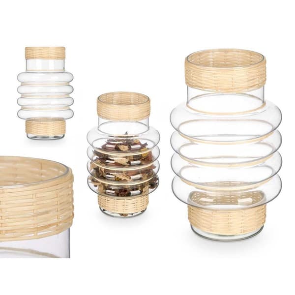 Lyseholder SG-29853 Gennemsigtig Natur Glas Spanskrør 18 x 30 x 18 cm (6 enheder)