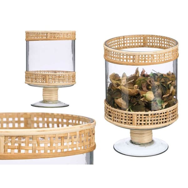 Ljusstakar SG-29684 Transparent Naturell Glas Rattan 15,5 x 24 x 15,5 cm (6 antal)