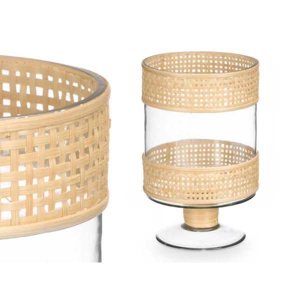 Ljusstakar SG-29684 Transparent Naturell Glas Rattan 15,5 x 24 x 15,5 cm (6 antal)