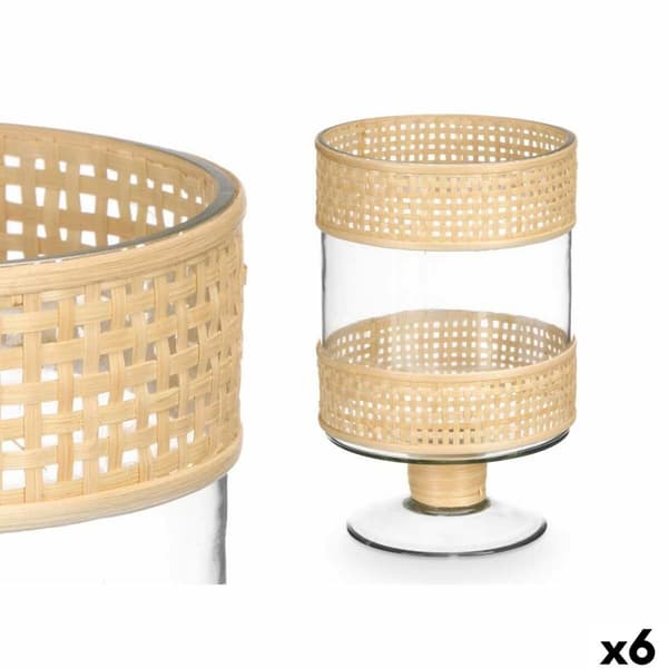 Ljusstakar SG-29684 Transparent Naturell Glas Rattan 15,5 x 24 x 15,5 cm (6 antal)