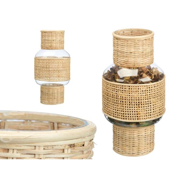 Ljusstakar SG-29652 Transparent Naturell Glas Rattan 18 x 38 x 18 cm (4 antal)
