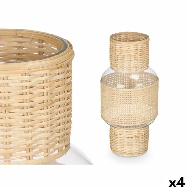 Ljusstakar SG-29652 Transparent Naturell Glas Rattan 18 x 38 x 18 cm (4 antal)