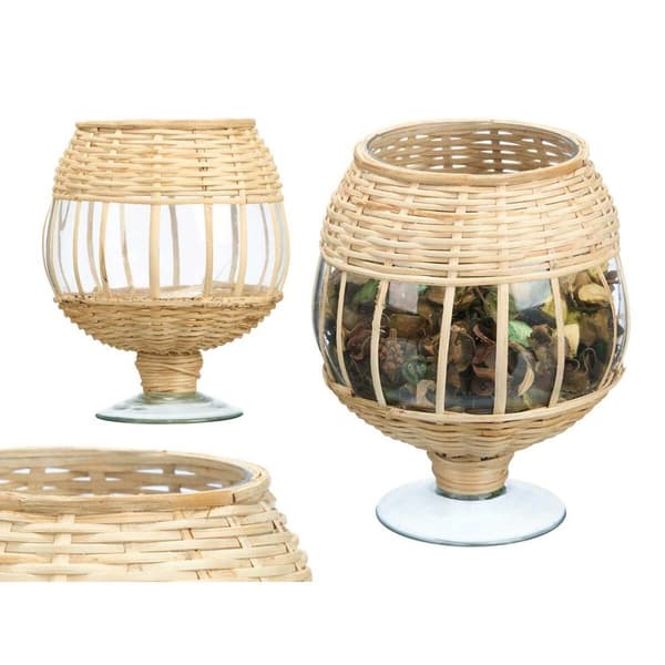 Ljusstakar SG-30540 Transparent Naturell Glas Rattan 18 x 22 x 18 cm (6 antal)