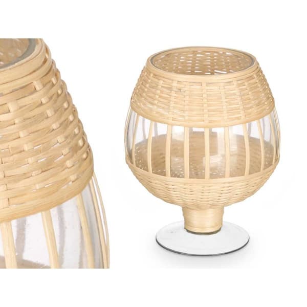 Ljusstakar SG-30540 Transparent Naturell Glas Rattan 18 x 22 x 18 cm (6 antal)