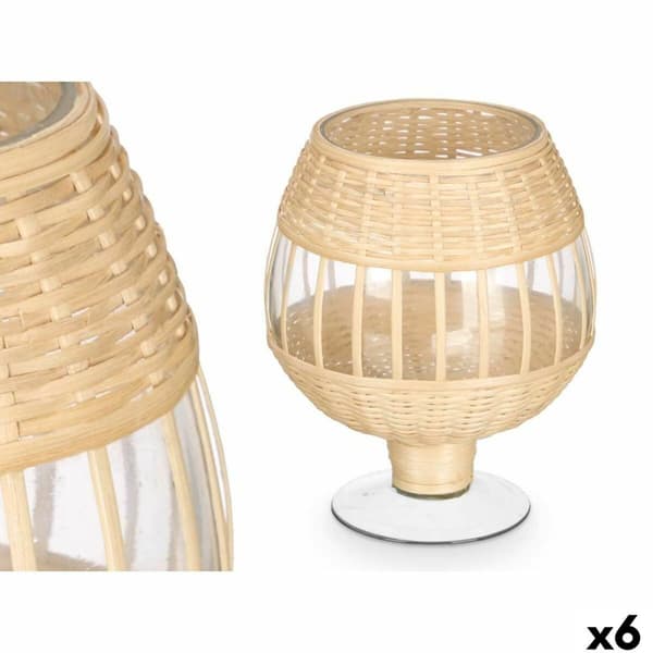 Ljusstakar SG-30540 Transparent Naturell Glas Rattan 18 x 22 x 18 cm (6 antal)