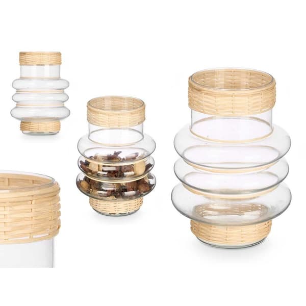 Lyseholder SG-29857 Gennemsigtig Natur Glas Spanskrør 18 x 24 x 18 cm (6 enheder)