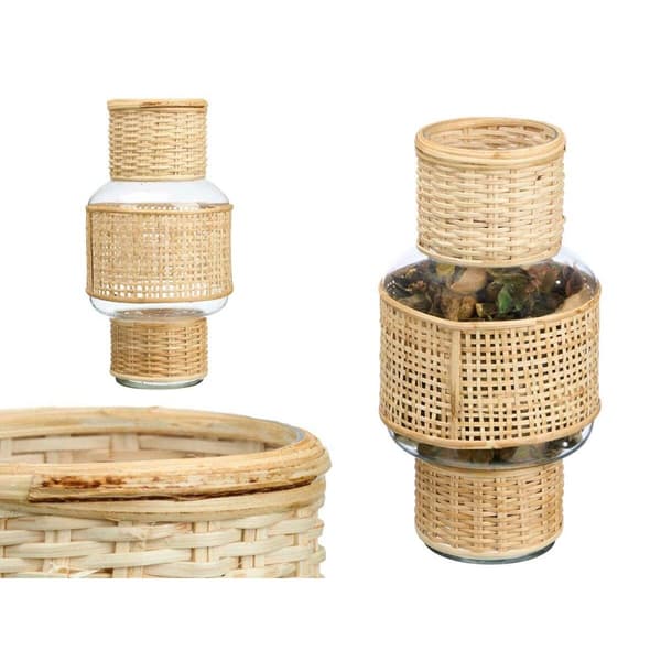 Lyseholder SG-29653 Gennemsigtig Natur Glas Spanskrør 15,5 x 31 x 15,5 cm (6 enheder)