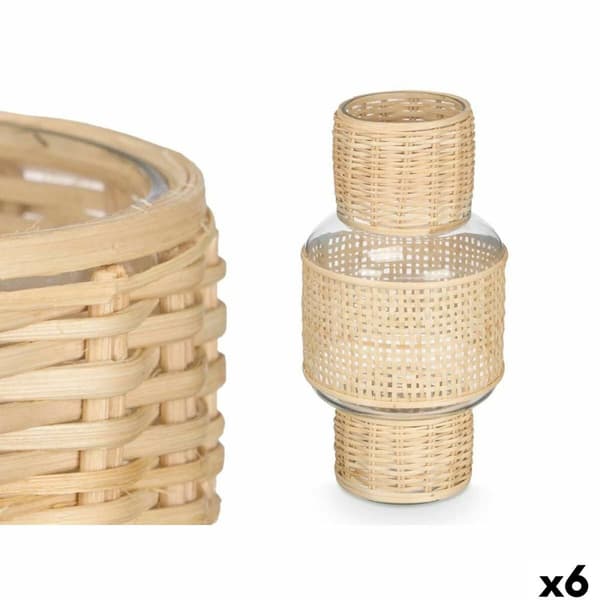 Lyseholder SG-29653 Gennemsigtig Natur Glas Spanskrør 15,5 x 31 x 15,5 cm (6 enheder)