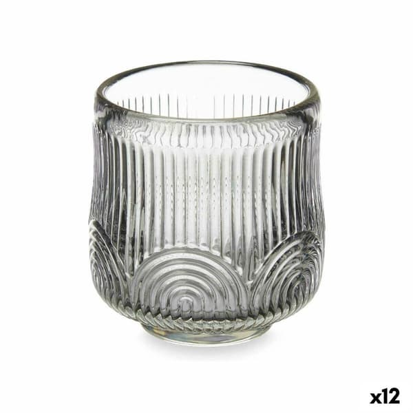 Lyseholder Striber Grå Krystal 7,5 x 7,8 x 7,5 cm (12 enheder)