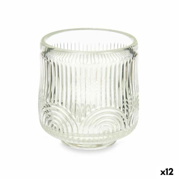 Lyseholder Striber Gennemsigtig Krystal 7,5 x 7,8 x 7,5 cm (12 enheder)