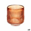Miniatyrbillede 1 af 4: Lyseholder Striber Orange Krystal 7,5 x 7,8 x 7,5 cm (12 enheder)