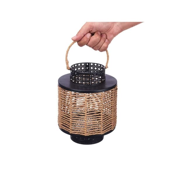 Laantarn Sort Metal 17 x 23 x 17 cm (4 enheder) Spanskrør