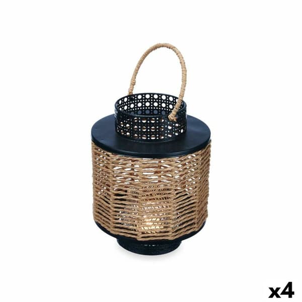 Laantarn Sort Metal 17 x 23 x 17 cm (4 enheder) Spanskrør