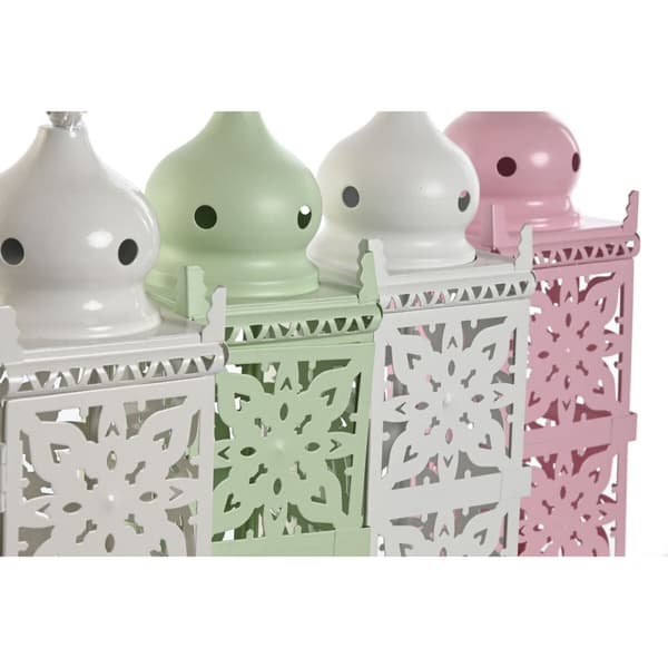 Laantarn Home ESPRIT Hvid Grøn Pink Jern Orientalsk 10 x 10 x 30 cm (4 enheder)