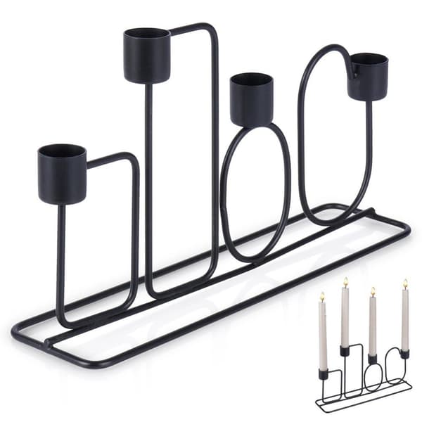 Sort metal lysestage til 4 lys, 27x7x16 cm