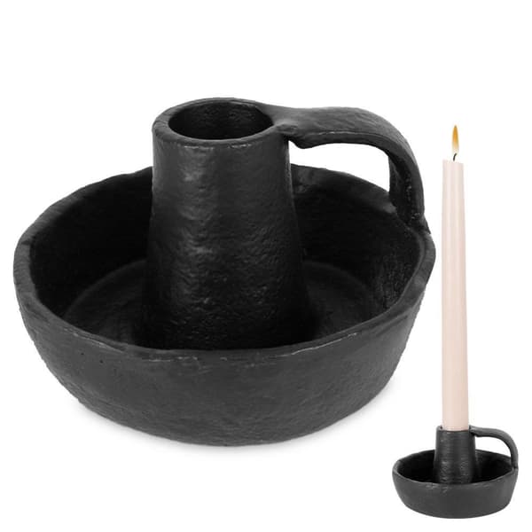 Svart aluminiumljushållare för ett långt ljus, 10x6 cm