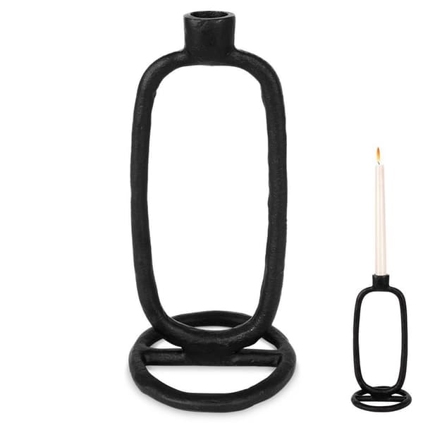 Svart aluminiumljushållare för ett långt ljus, 24 cm