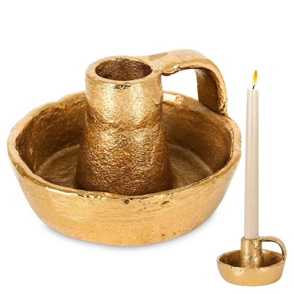 Guld aluminium lysestage til et langt lys, 10x6 cm