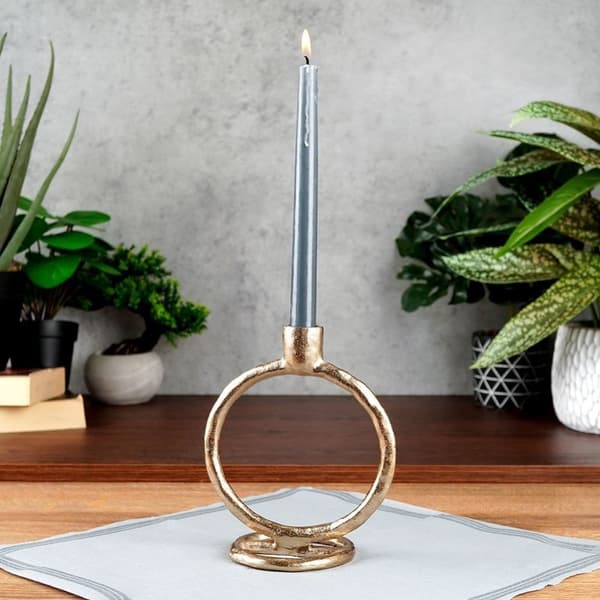 Guld aluminium lysestage til et langt lys, 19 cm