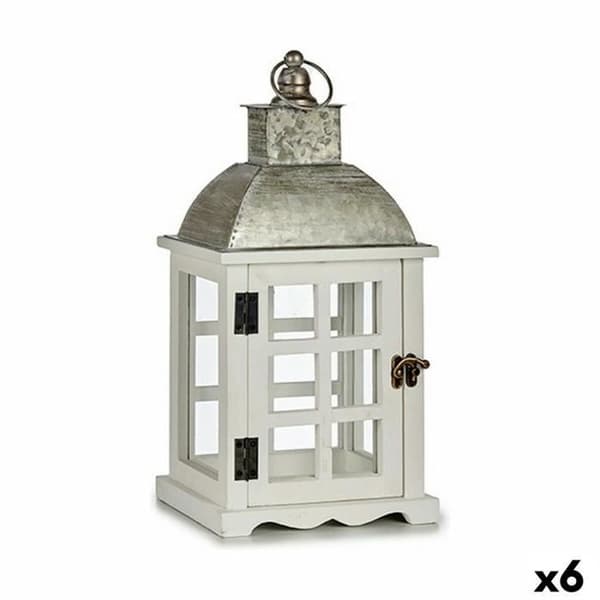 lykta silver metall vitt trä (14 x 39,3 x 20 cm) (6 enheter) - Färg: Vit