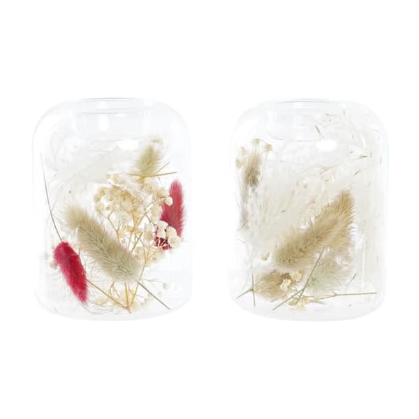 ljusstake för torkade blommor 8 x 8 x 11 cm vinröd beige glas (2 enheter)
