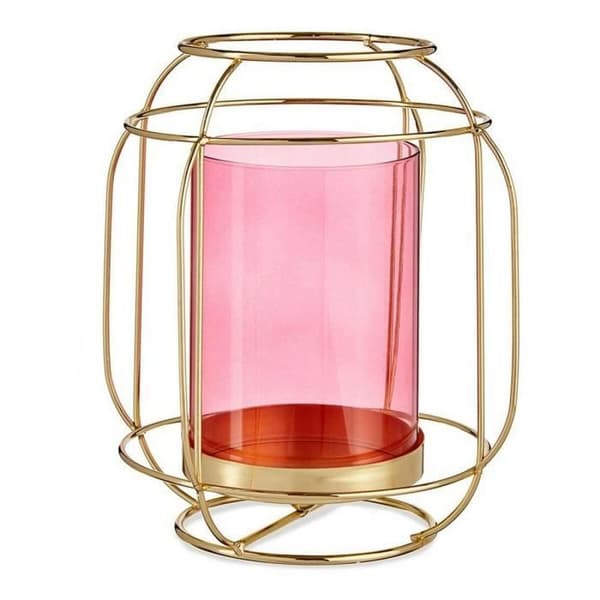 roséguld ljusstake i glasmetalllykta (19 x 20 x 19 cm)