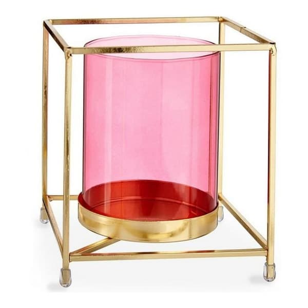 fyrkantig roséguld ljusstake av metall i glas (14 x 15,5 x 14 cm)