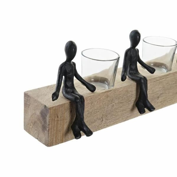 ljushållare 43 x 9 x 14 cm naturglas svart brun transparent aluminium mangoträ