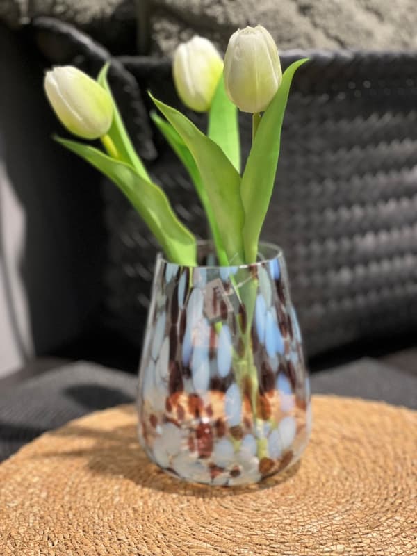 Lykta Glas Mönstrad Brun/Vit 15 cm