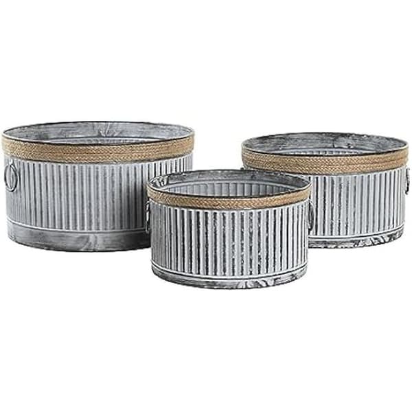 Set med blomkrukor - DKD Heminredning - Metall - Grå och Brun - 38 x 38 x 21 cm - Inomhus