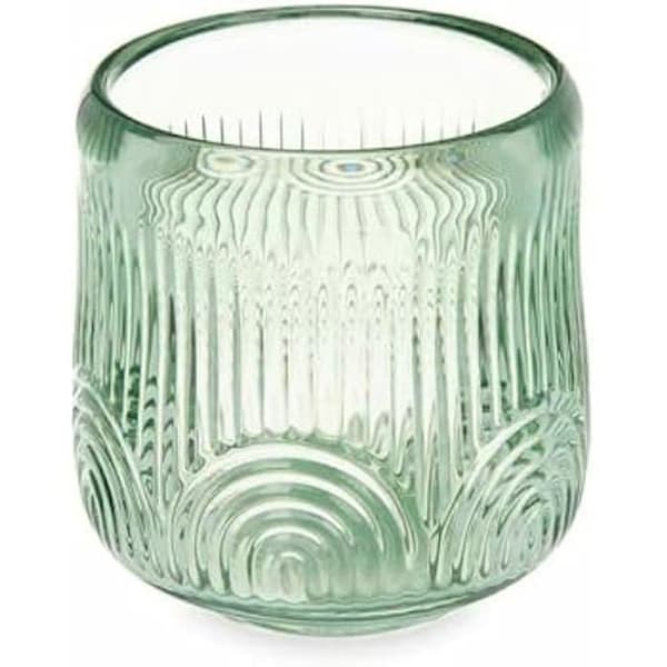 Ljushållare - PRESENTDEKOR - Set med 12 värmeljushållare i glas - Gröna ränder - 9 x 9,5 cm - Flerfärgad