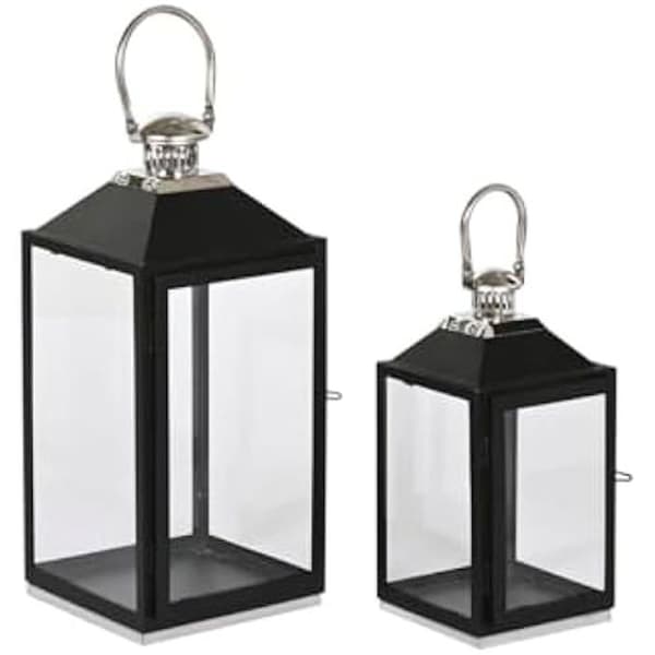 Lykta - HOME ESPRIT - Silversvart - Glas - Stål - 18 x 18 x 41 cm (2 st)