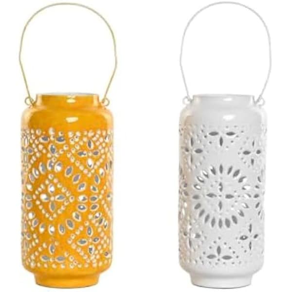 Ljushållare - HOME ESPRIT - Gul Vit - Järn - 15 x 15 x 33 cm - 2 st.
