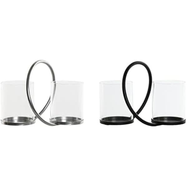 Ljushållare - HOME ESPRIT - Silversvart - Metall och glas - 19 x 24 x 18 cm - 2 enheter