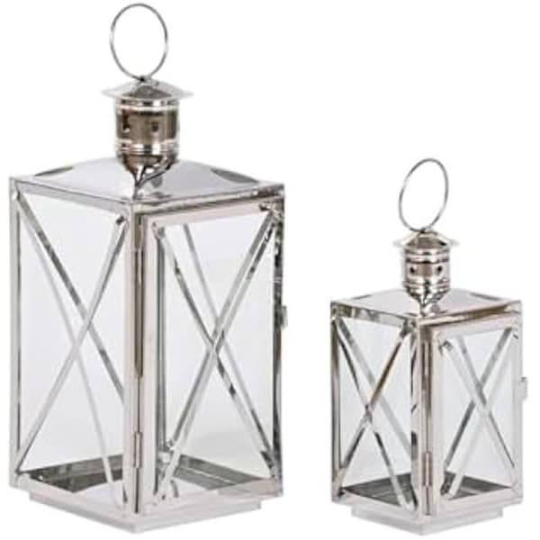Lykta - HOME ESPRIT - Silvermodell - Glas - Kromat stål - 16 x 15 x 32 cm (2 st)