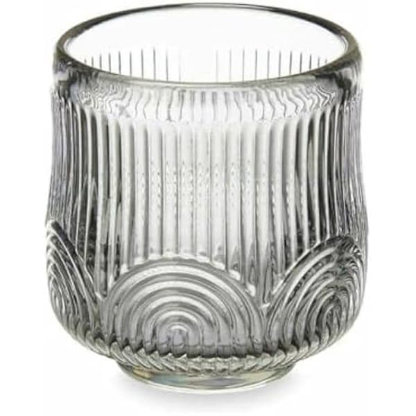 Ljushållare - PRESENTDEKOR - Set med 12 värmeljushållare i glas - Grå ränder - 7,5 x 7,8 cm - Flerfärgad