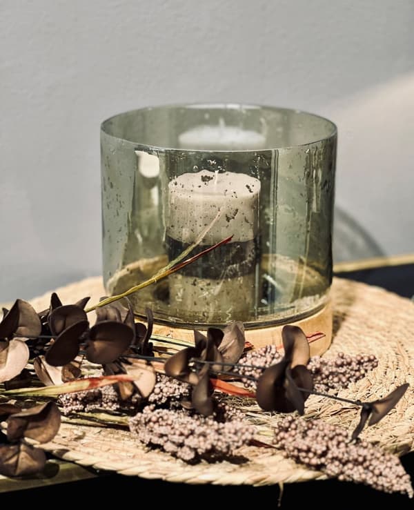Lykta Stormlykta Ljushållare Trä/Glas 17 cm