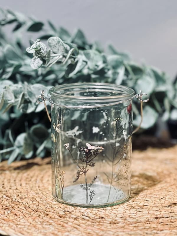 Ljushållare Lykta Blommor Fjäril Glas 10 cm