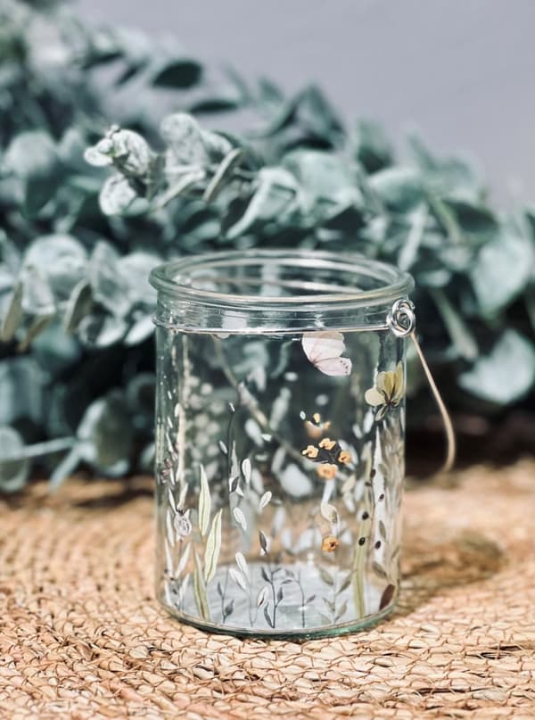 Ljushållare Lykta Blommor Fjäril Glas 10 cm